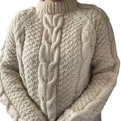 Vintage Hand Knit White Wool Chunky Cable Fisherman Made in Greece Sweater XL