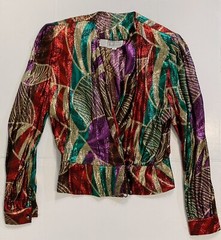 Vintage 1980s Anne Klein For New Aspects Metallic Disco Wrap Blouse Used sz 6