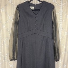 Vintage Puritan Forever Young Long Black Maxi Dress Sheer Sleeves Medium