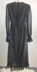 Vtg Saks Fifth Avenue Dress Black Pinstripe High Neck Bib Front LS Maxi XS-S