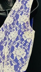 Vintage 1960s purple white lace formal dress, S sleeveless high waist