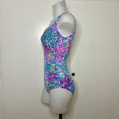 Gabar Neon Abstract Speckled One Piece Ruched Retro Swimsuit Vintage 80s