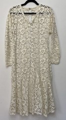 Vintage 80s L Lace Dress Ivory Fit Flare Mermaid Sheer Stevie Nicks