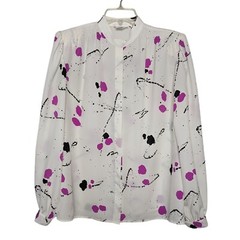 Lloyd Williams Vintage abstract splatter paint print white button up blouse 10