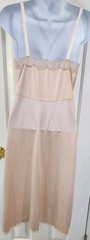 Vtg ShadowLine Beige Full Slip Sz 34 Tall Nylon Lace Nightgown Lingerie USA