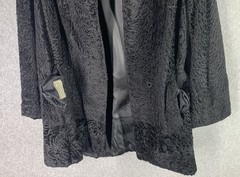 VTG Black Persian Lamb Broadtail Coat Mink Fur Collar Glam Classic S/M Old Money