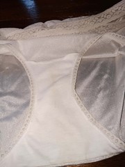 VTG Fruit of the Loom Nylon Panties Sz 6 White High Cut Brief Silky Lace Granny