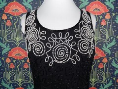 Vintage 80’s 90’s Stenay Black White Beaded Sheath Silk Party Cocktail Dress
