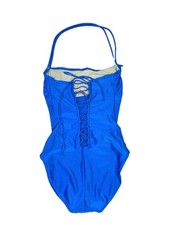 Vintage 1980s Bill Blass Size 12 One-Piece Swimsuit Halter Lace-Up Back