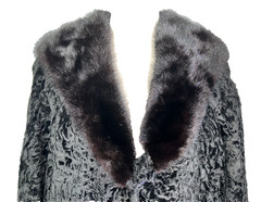 Vintage 60s Black Karakul Lamb Swing Coat Size Mink Collar Mod Glam Luxurious