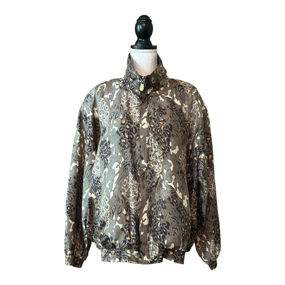 Vintage Fuda International 100% Silk Bomber Jacket SZ Large Animal Print