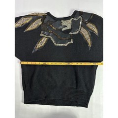 Donagain Vintage Sz L 80s Black Beaded Leather Applique Ramie Cotton Sweater