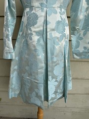 70’s Ice Blue Floral Brocade Cocktail Sheath Dress Matching Coat Metallic 28” 4