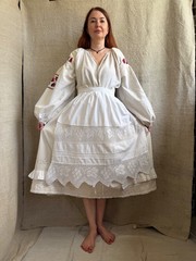 Vintage embroidered Romanian embroidered folk skirt with jewelry details