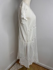 Antique Early 1920s Silk Cotton White Lace Sheer Drop Waist Flapper Lawn Dress