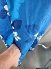 Hilo Hattie Hawaiian Original Muumuu 2XL Pedal Sleeves Blue White Hibiscus VTG