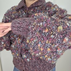 VTG Bini Knit Handmade Wool Chunky Knit Knot Cardigan Large Multicolored Italy