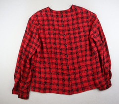 VINTAGE RED & BLACK PLAID LONG SLEEVE SILKY TEXTURED BLOUSE JACQUELINE FERRAR 12