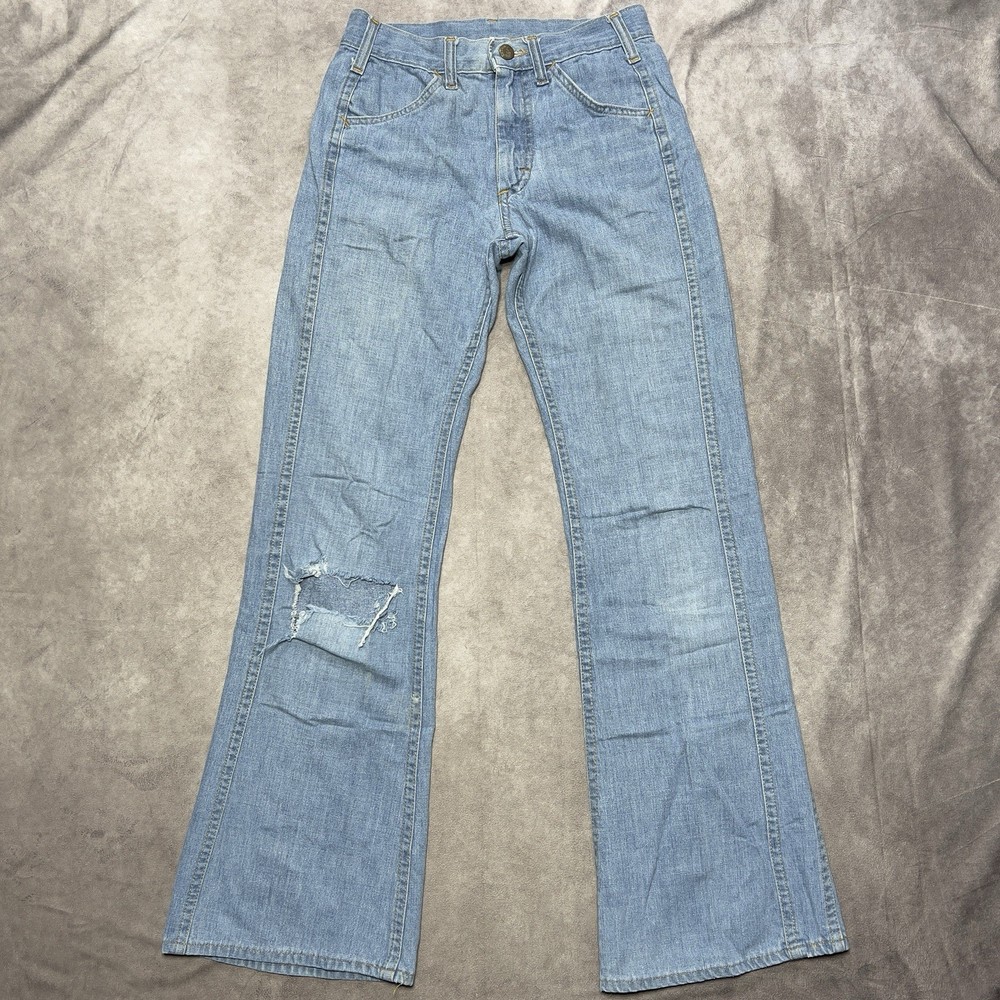 Vintage Lee Jeans Womens 25×30 Blue Flare Bell Bottom Talon 42 Front Seam 70s