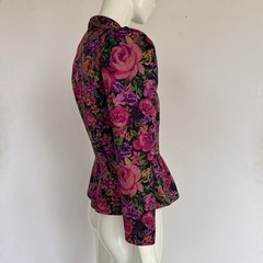 Vintage 80s Statement Floral Peplum Jacket Maximalist Avant Gard Puff Sleeve