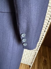Vintage 1980s Cassidy Navy Pinstripe Mod Secretary Midi Skirt Suit Set Wool SZ 6