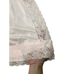 Vintage Blush Pink Lace Trim Half Slip Nylon Midi Lingerie Medium ^