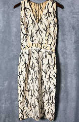 ​VTG 1960s Wool Sheath Dress Branch Design Ivory Swirl Sequins Cocktail Saks? S