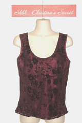 VINTAGE ESCAPADES Top Camisole Tank Blouse Satin Plum Floral Velvet Sz M *XLNT++