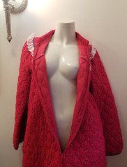 Vintage Red Calico Flannel Long Granny Prairie Quilted Robe Lounge Maxi M/42