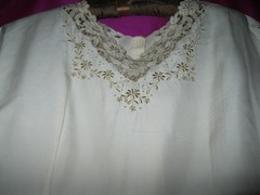 VINTAGE, CHINA SILK BLOUSE W/ ORNATE OPEN WORK/EMB., SZ. XS/S., CREAM COLORED