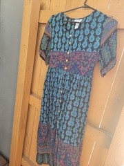 Vintage Jasmine By KVM Blue Dress India Boho Festival 100% Rayon Hippie Large