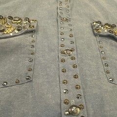 ST. MAARTEN Dallas TX USA VTG Ornate Sparkle Western Flair Denim Shirt L *READ