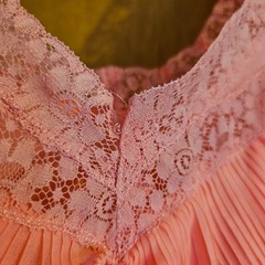 Vtg Luxite Peignoir Lingerie Set Coral pink Chiffon Nylon french lace S/M 1950s