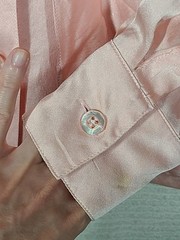 Vtg 90s Escada Pink 100% Silk Satin Shirt Button Up Scarf Collar Half Sleeve