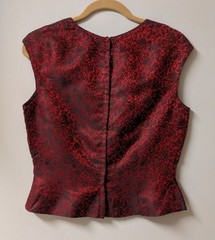 Vintage 60’s Jacquard Satin Red Black Cropped Evening Top Back Metal Zipper M