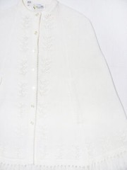 vintage WHITE FRINGE SWEATER BEE CAPE 60s Cardigan Button Shawl Wrap Poncho M/L