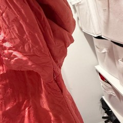 1940s Quilted Satin Hostess Robe – Coral Pink Antique Vintage Boudoir Lingerie