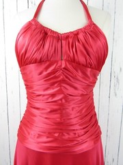 Vintage 90s Cache Red Slinky Jersey Halter Ruched Dress Size 2 Small S