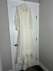 VTG ILGWU Victorian Wedding Dress Gown Sweetheart Neck with Train/Veil 8 Ivory