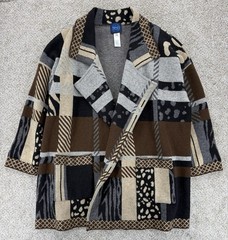 Vintage Kenzo Jeans Open Front Knit Coatigan Women’s M Brown 90s Patchwork Print