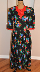RGY Vintage Black Floral Drop waist half sleeve Flattering A-line Maxi dress, 12