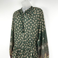 Nancy Greer Dress Womens M Green Paisley VTG 70s Peasant Boho Prairie Hippie