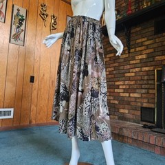 Vtg 90s Bohemian Gypsy Rayon Broomstick Safari Animal Print Midi Skirt M/L/XL