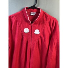 Nouvelle by Kingly Vintage Red Zip Front Robe Floral Applique Long Sleeve NWT