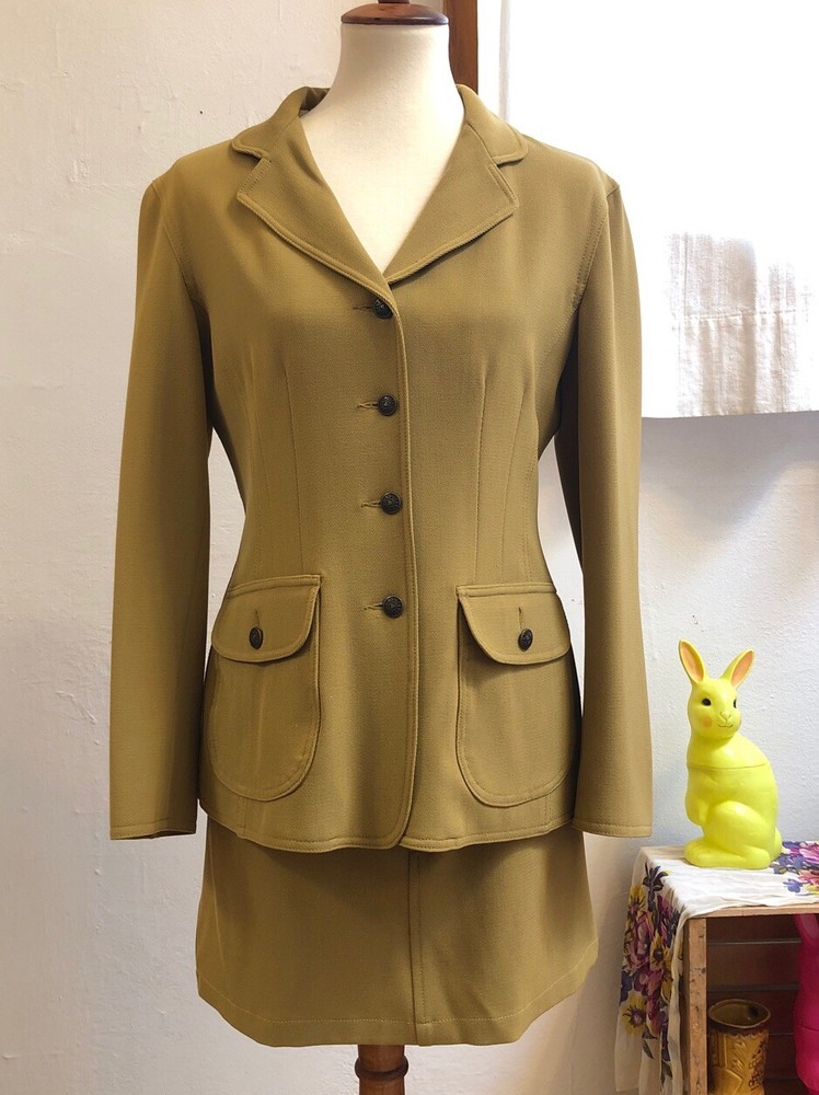 Vintage Moschino Jeans Camel Tan Two Piece Mini Skirt Suit US 10