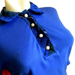 True Vintage Top Medium 1970s Blue Womens Medium Mod Go-Go Buttery