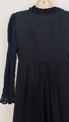 Vintage 1900s black dress XXS teen girls’ long puffed sleeves blue lace midi