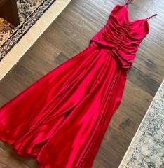 Vintage Jessica Mcclintock Charmeuse Gown, 2002 XS S Small Mermaid Red Silk Look
