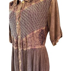 90s M.P.H. Maxi Dress Bohemian Western Earthy Brown Embroidered Button Front L