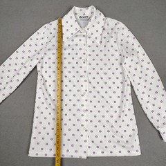 Vintage 70s Disco Shirt Women M/L White Purple Eye Dagger Collar Thin Dacron Mod